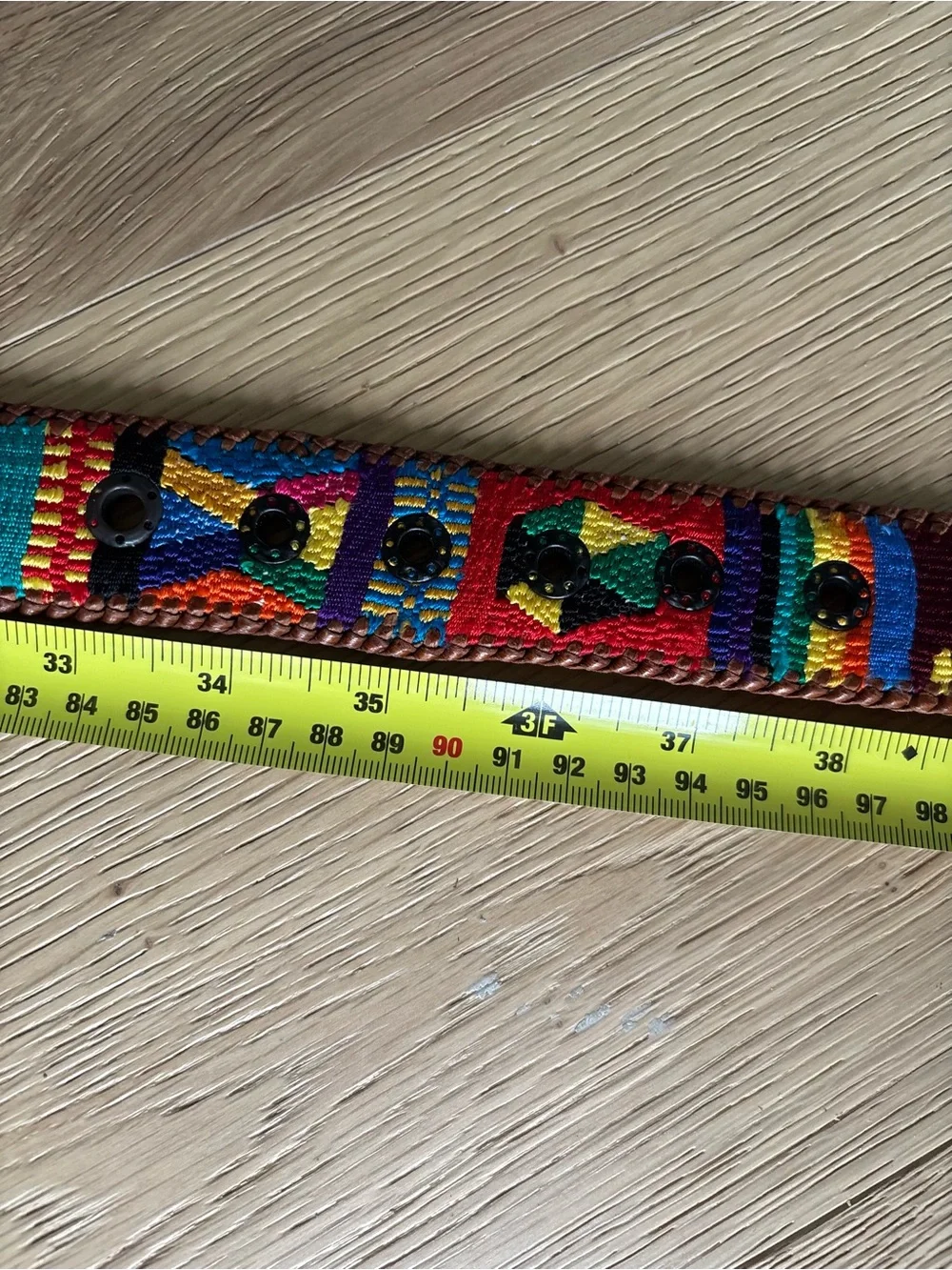 Handmade Guatemala Embroidered Textile Belt, Leather, Unisex, Artisan Vibrant 36